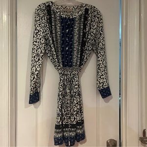 Large work dress with blue Grecian print